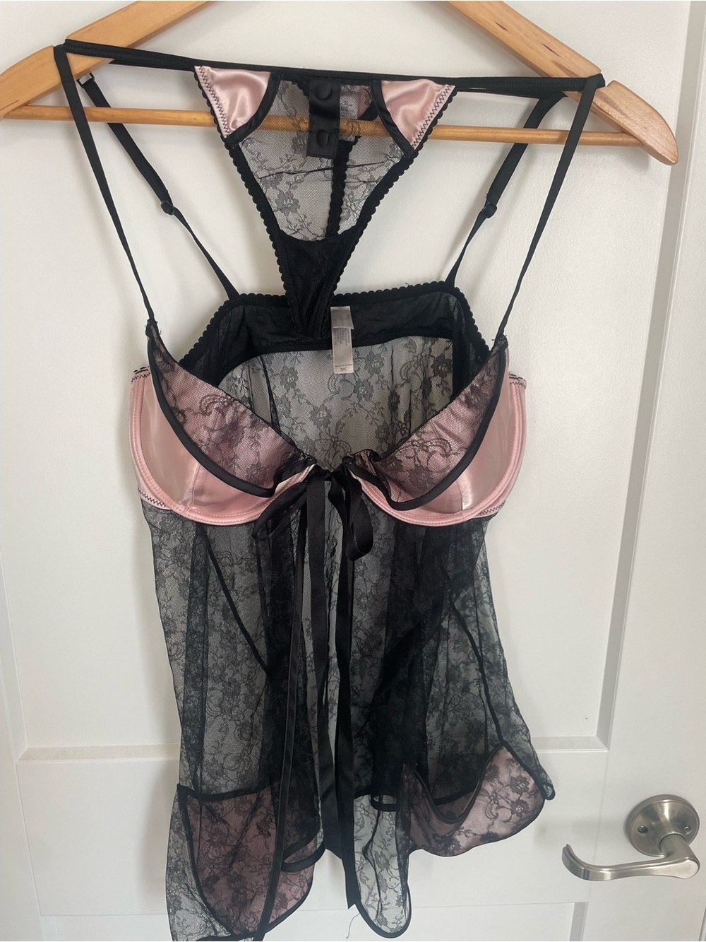 Victoria's Secret Black Lace Chemise with Pink Satin Accents